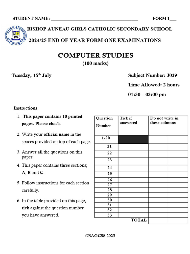 Computer Form 1 Eot | PDF | Computer Data Storage | Computer File