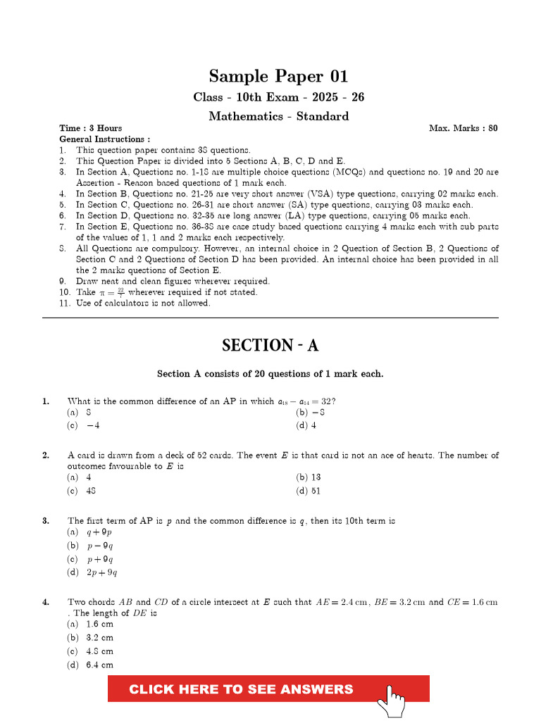 2 Maths Sample Papers & 1 Hindi B Sample Paper | PDF | Circle | Heart Rate