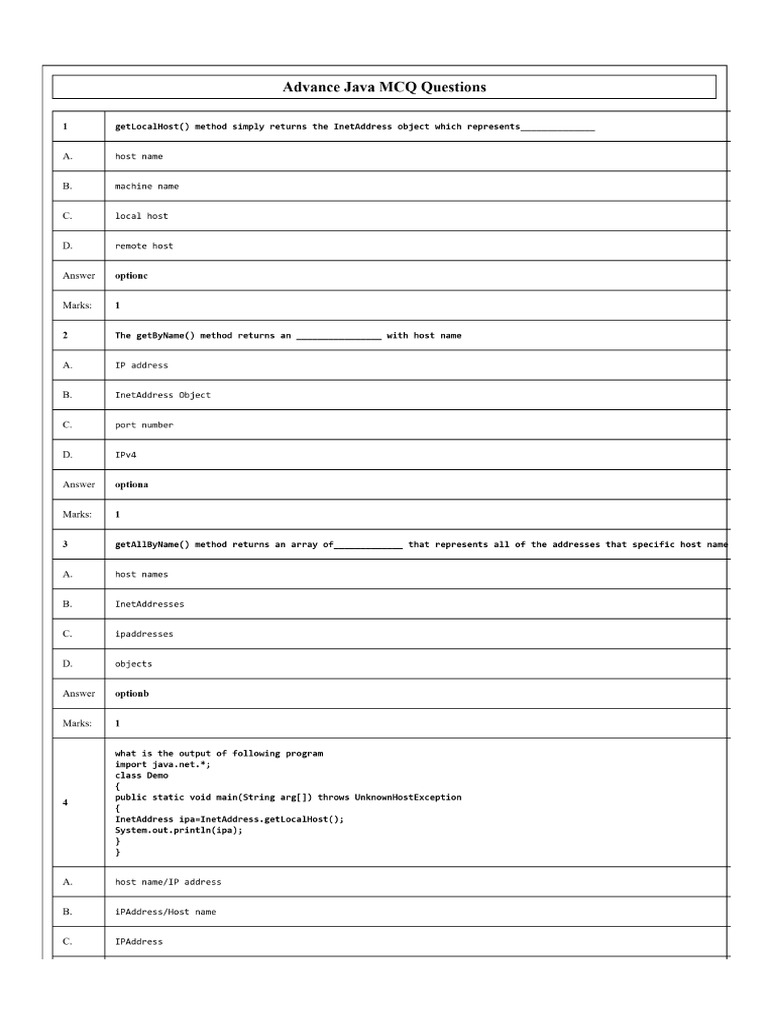 VJTech AdvJava MCQs-4 Protected | PDF | Port (Computer Networking ...