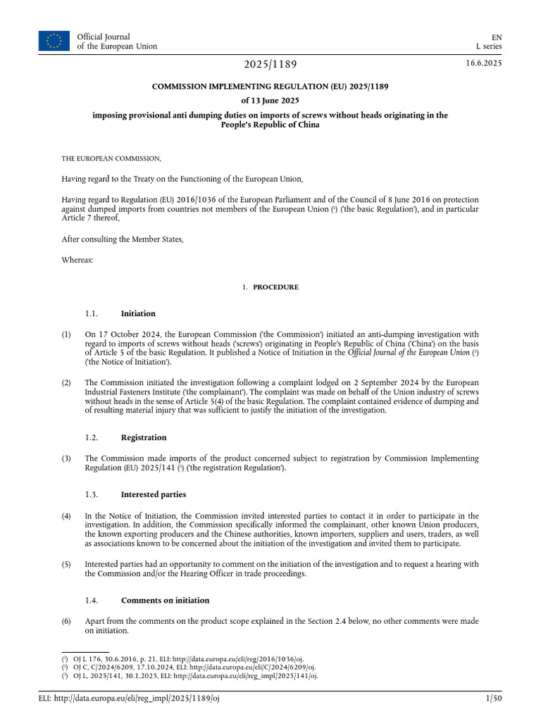 OJ L 202501189 en TXT (Invoer) - AD Draadstangen | PDF | Dumping ...