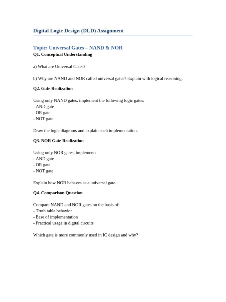 DLD Universal Gates Assignment | PDF