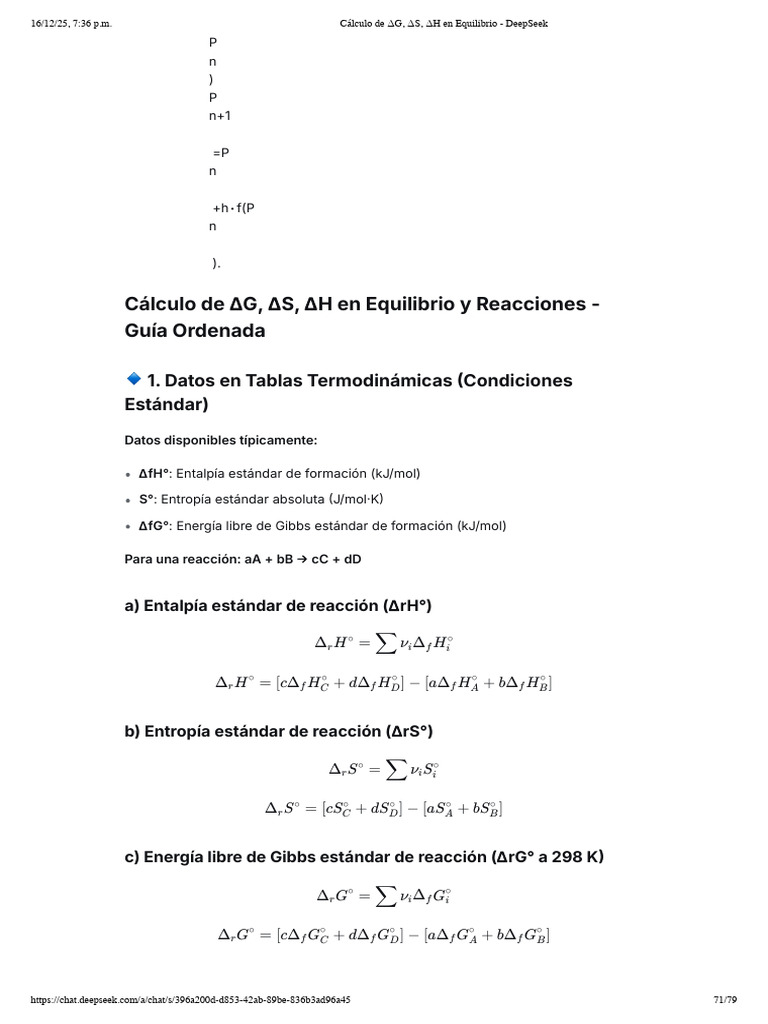 Cálculo de ΔG, ΔS, ΔH en Equilibrio - DeepSeek | PDF | Energía libre de ...