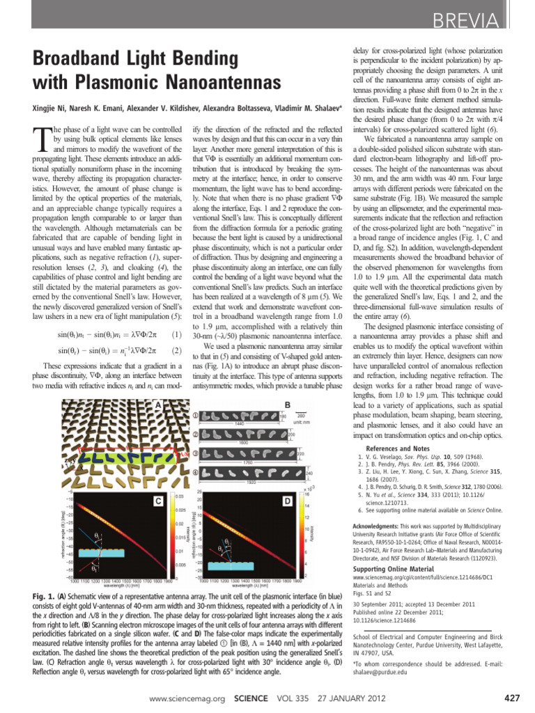 Broadband Light Bending With Plasmonic Nanoantennas | PDF | Waves | Light