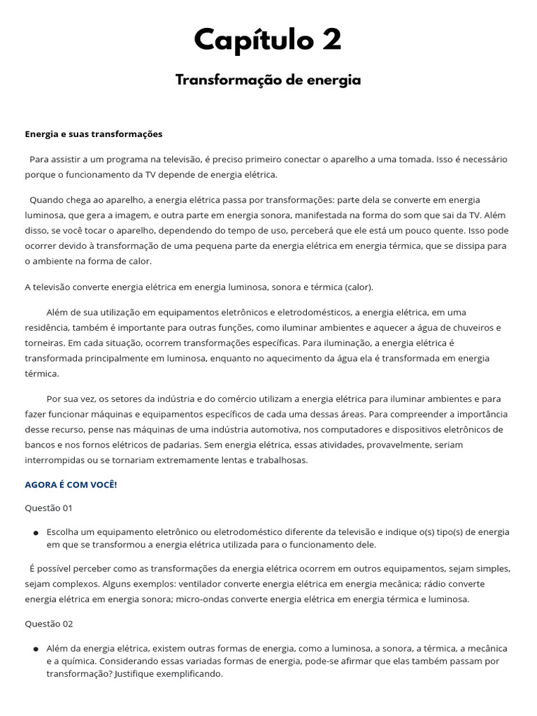 Transformação de Energia Resumo 8º Ano | PDF | Geração de eletricidade ...