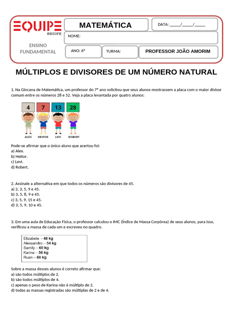 Múltiplos e Divisores de Um Número Natural | PDF