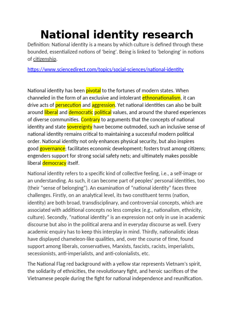 National Identity Research | PDF | Identity (Social Science) | Nationalism
