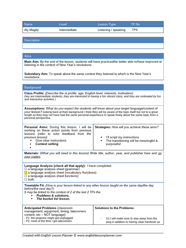 Lesson Plan Receptive Skills 2023 | PDF | Teachers | Behavior Modification