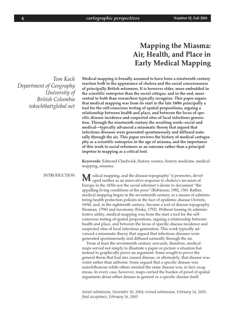 Mapping the Miasma Air, Health, And Place in Early Medical Mapping ...
