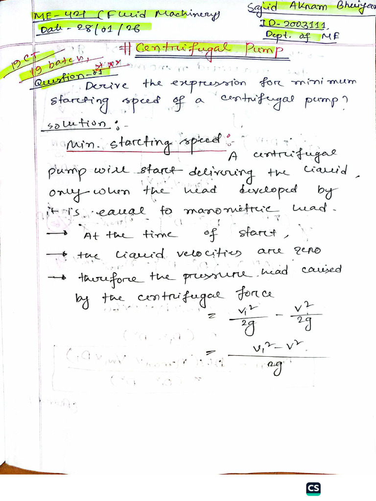 Me-421(Fluid Machinery) Centrifugal Pump©️Sajid Akram2003111 | PDF