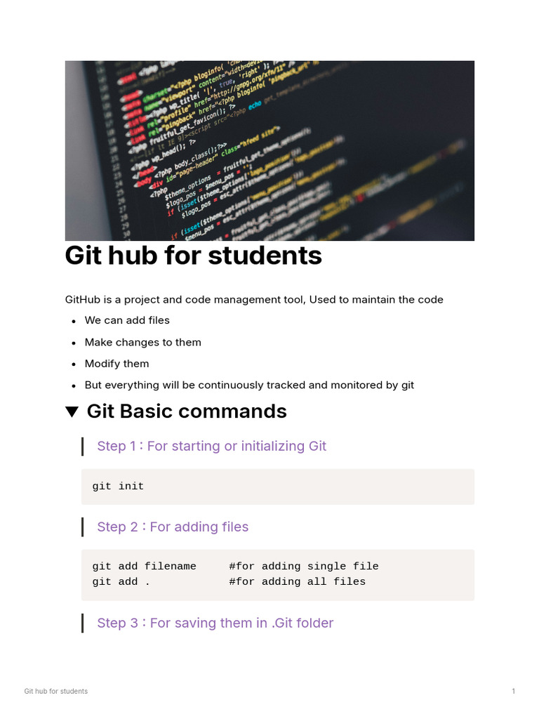 Git Hub for Students | PDF