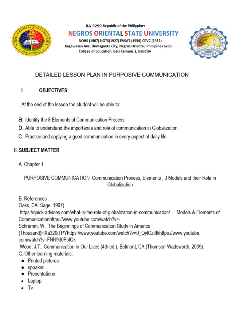 Final Detailed LP in Purposive Communication | PDF | Communication ...
