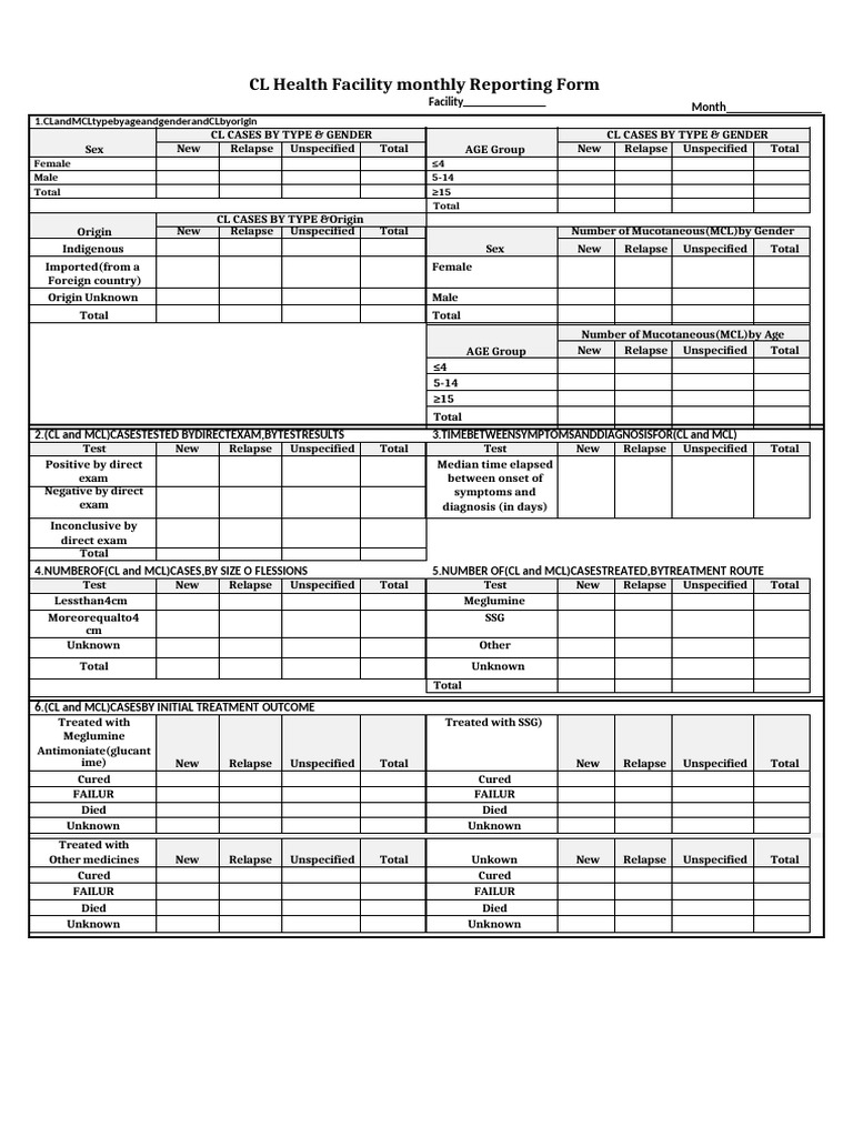 CL monthl facility reporting form | PDF | Diseases And Disorders ...