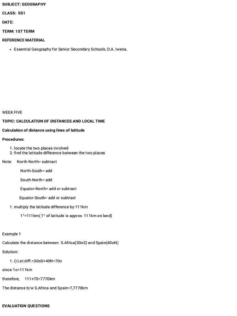 Calculation of Distances and Local Time | PDF | Longitude | Latitude