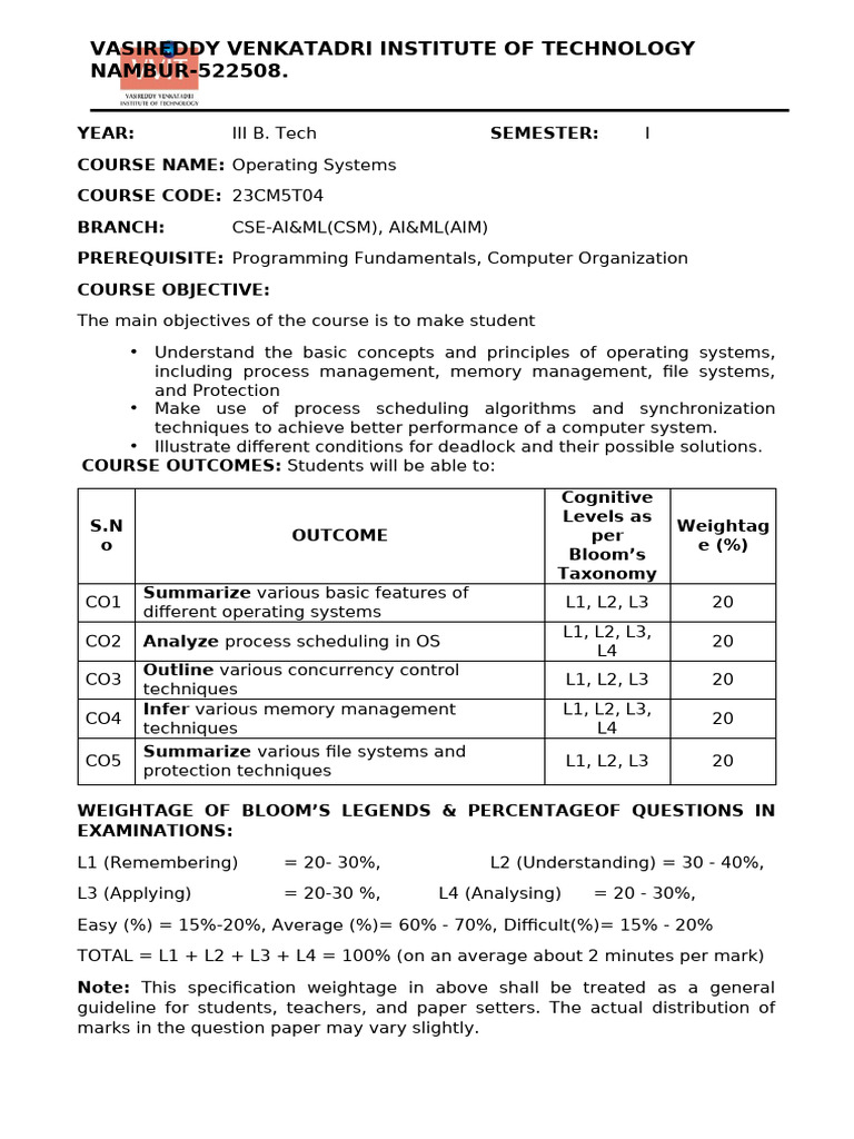 23CM5T04 - Operating Systems - Syllabus & Model Paper | PDF | Thread ...