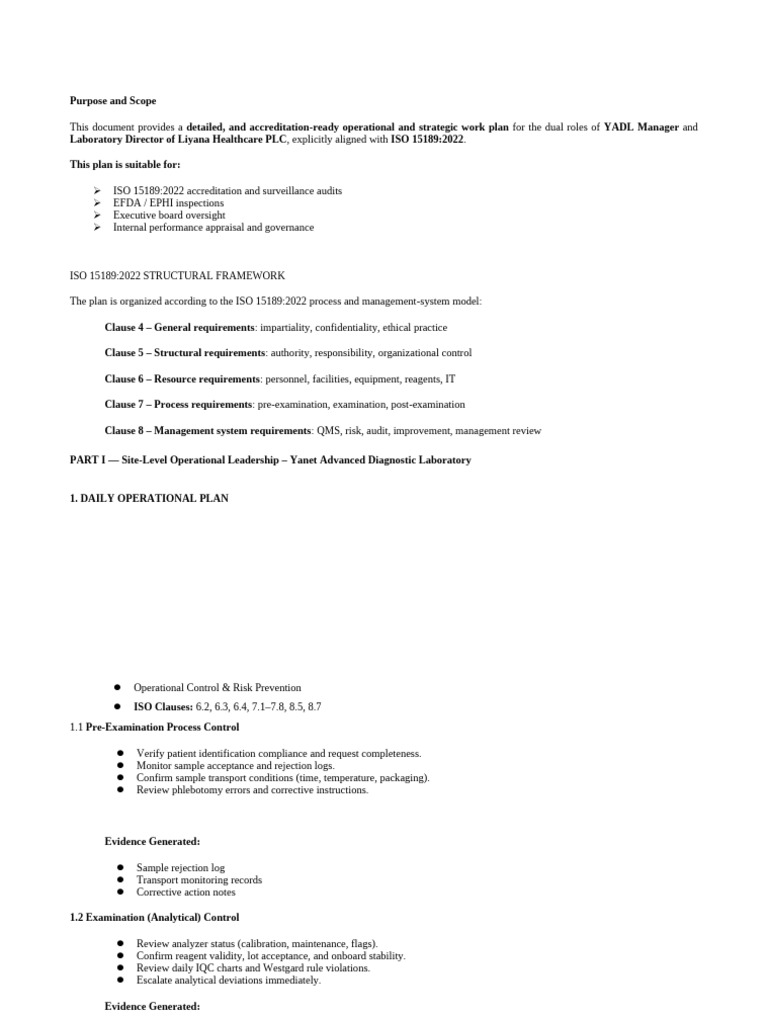Operational & Strategic Work Plan (YADL and Liyana Laboratories | PDF ...