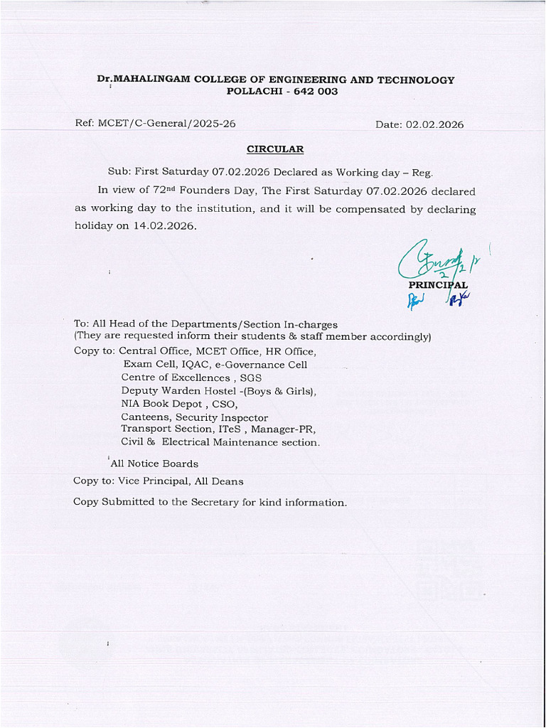02.02.2026 - Circular - Declaration of First Saturday (07.02.2026) As A ...