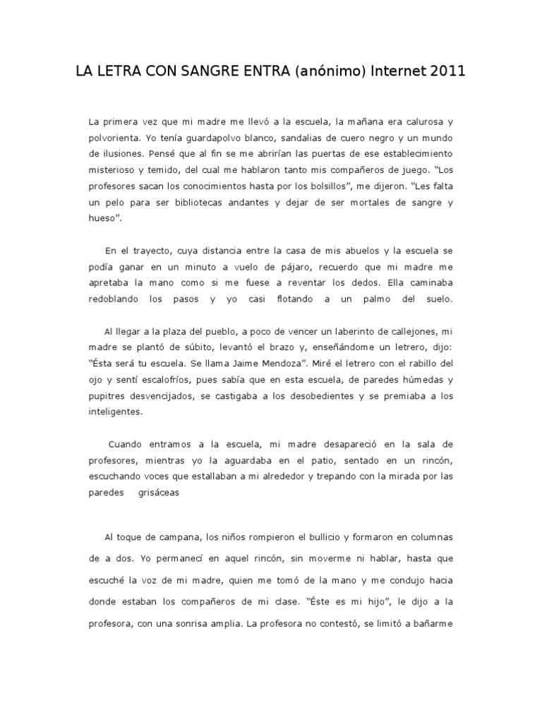 La Letra Con Sangre Entra | PDF | Lectura (proceso) | Maestros