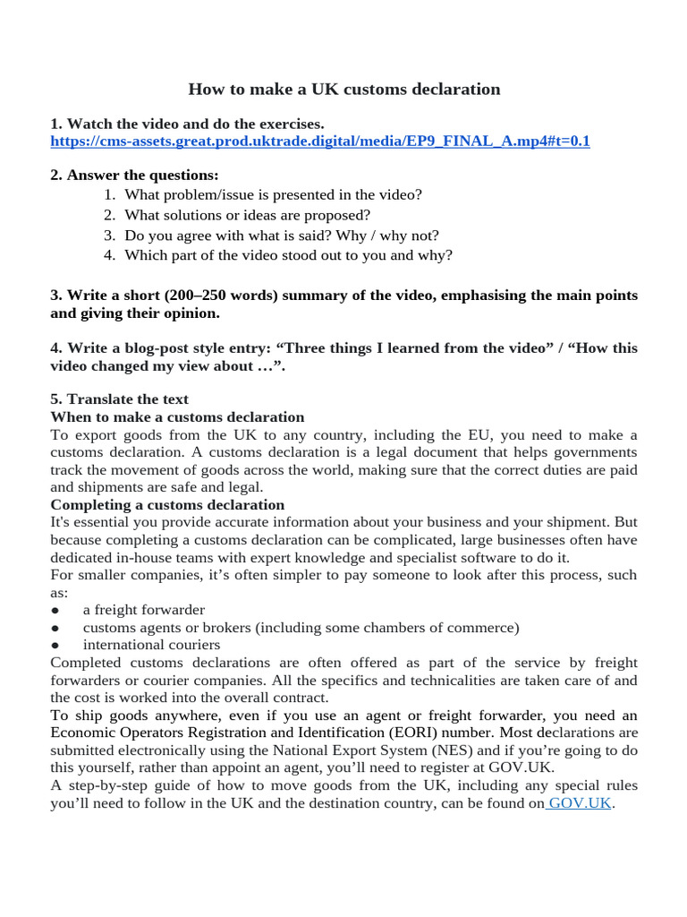 How To Make A UK Customs Declaration | PDF | Customs | Exports