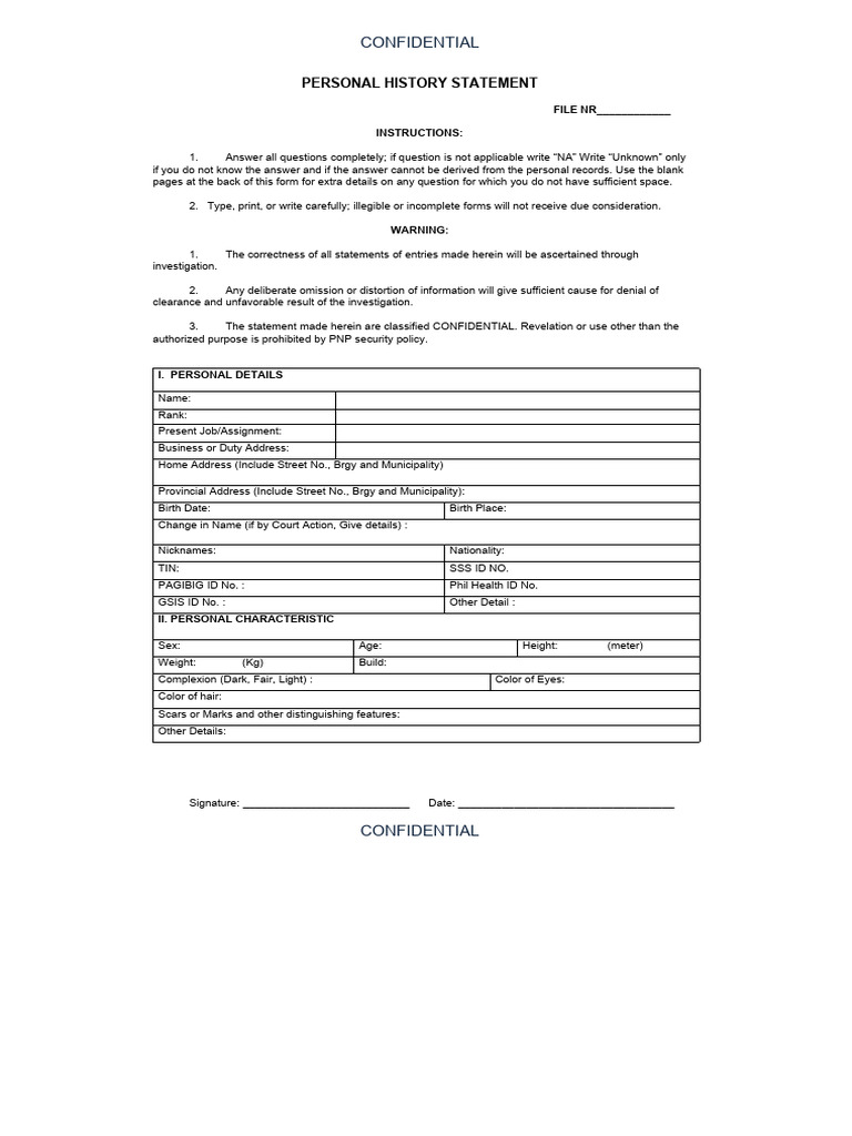 Form Personal History Statement | PDF | Justice | Crime & Violence