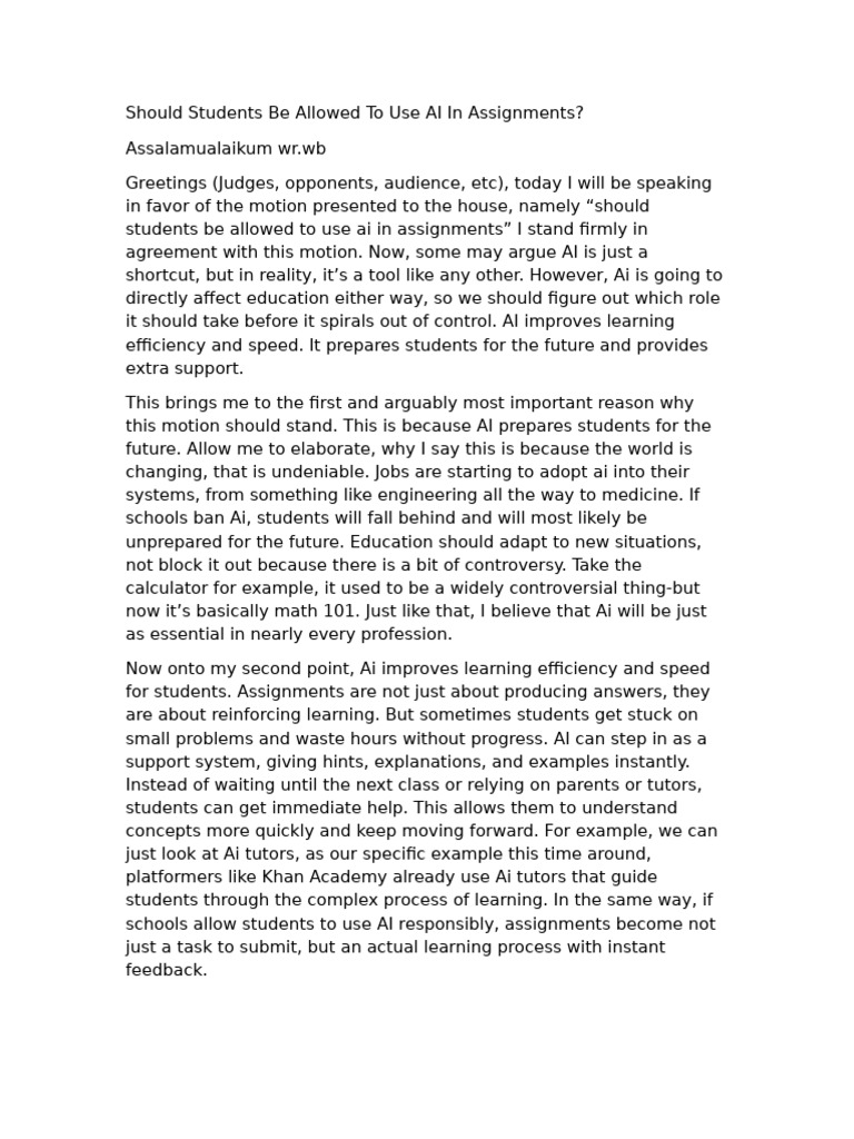 Should Students Be Allowed To Use AI in Assignments | PDF | Artificial ...