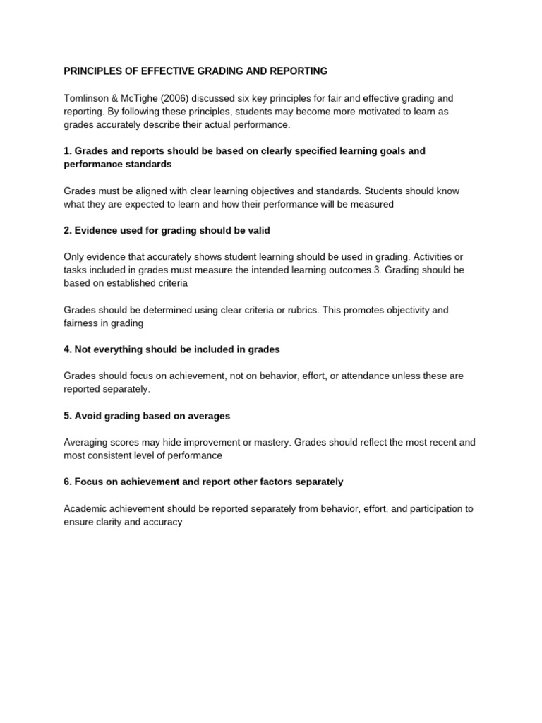 Principles of Effective Grading and Reporting | PDF
