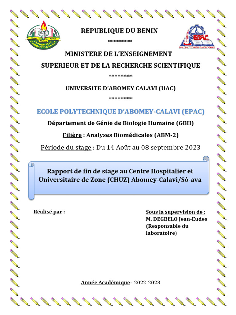 Rapport de Stage Au CHUZ d'Abomey-Calavi Et Sô-Ava | PDF | Salmonelle ...
