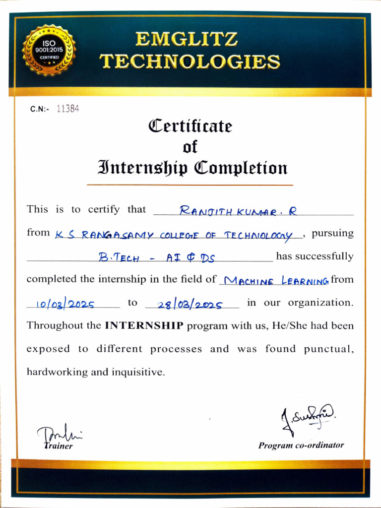 Internship Certificate | PDF