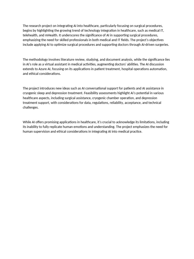 The Research Project On Integrating AI Into Healthcare | PDF