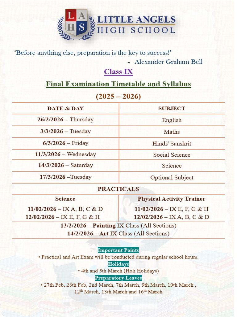Final Examination Timetable and Syllabus: Class IX | PDF