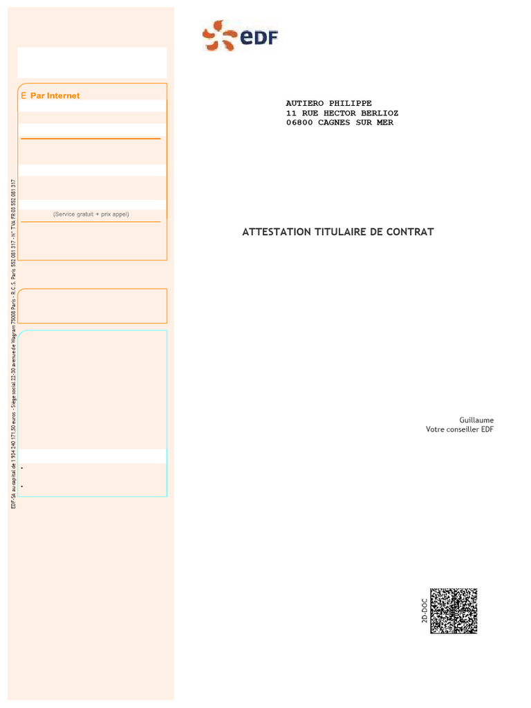 Attestation EDF PDF Puissance (physique) Énergie électrique — free download