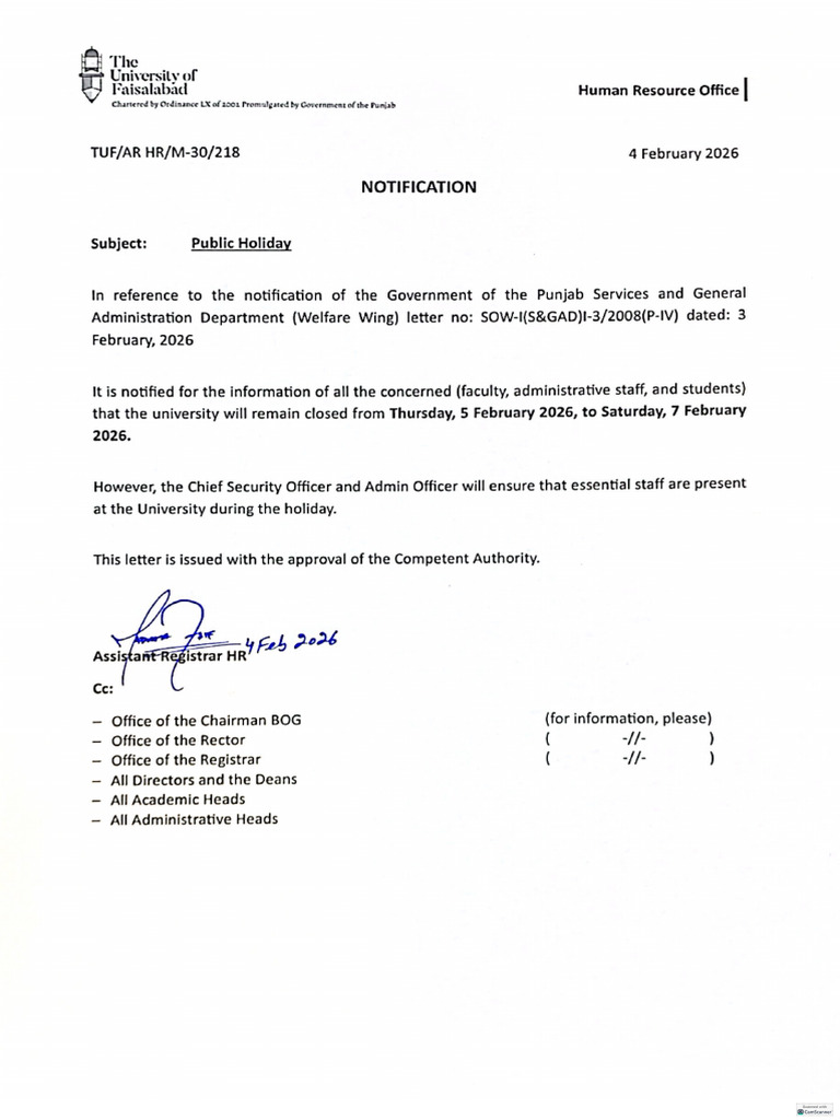 Public Holidays - Notification | PDF