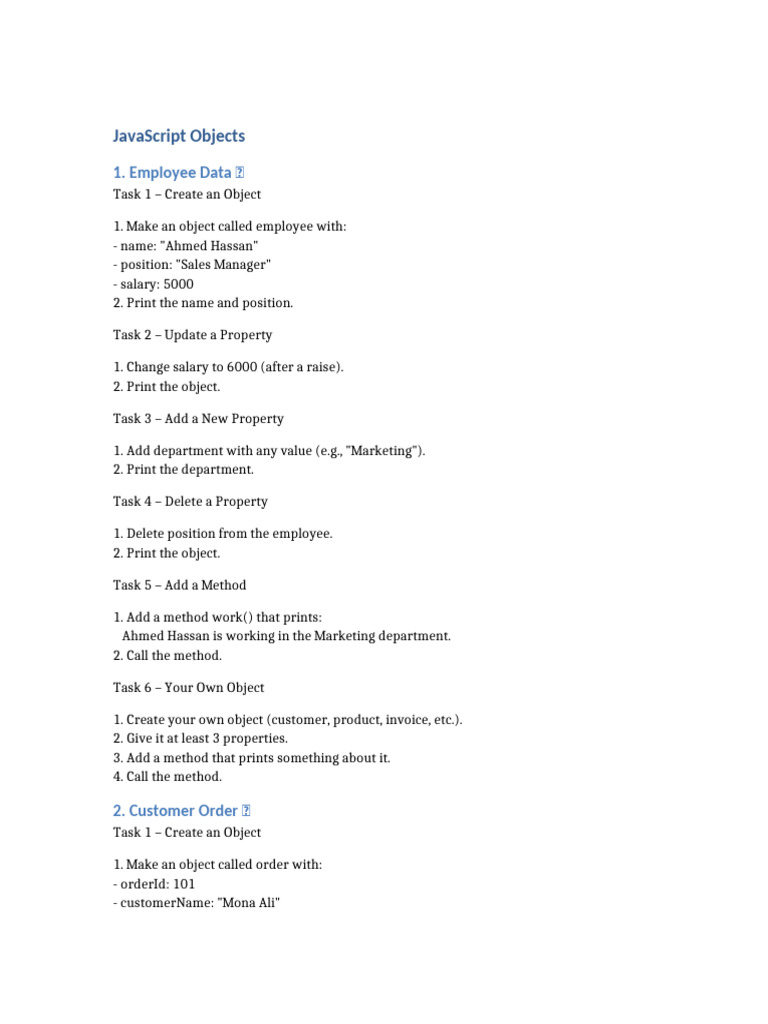 Javascript Objects Tasks | PDF