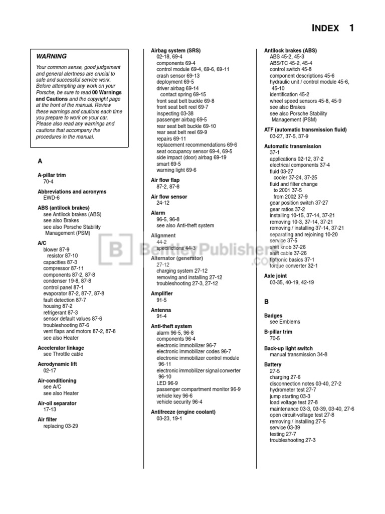 Porsche 911 Carrera (Type 996) Service Manual: 1999-2005 - Complete Index |  Transmission (Mechanics) | Manual Transmission