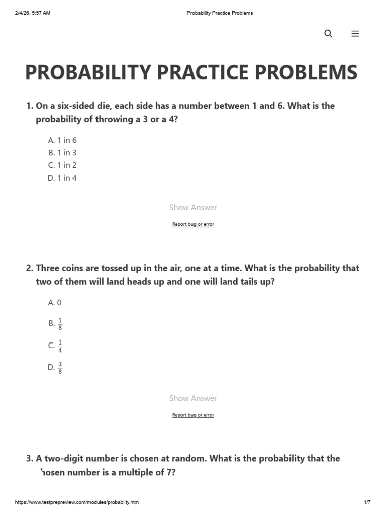 Probability Practice Problems | PDF | Probability | Chess