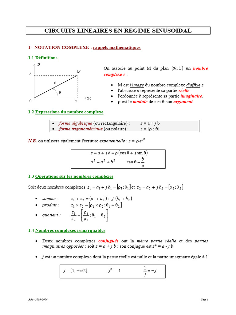 Circuits Lineaires | PDF | Nombre complexe | Impédance (électricité)
