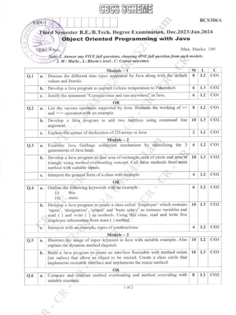 Java Previous Year Question Paper | PDF