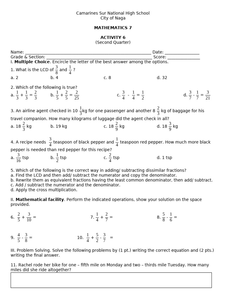 Activity 6 Quarter 2 2023 | PDF | Mathematics
