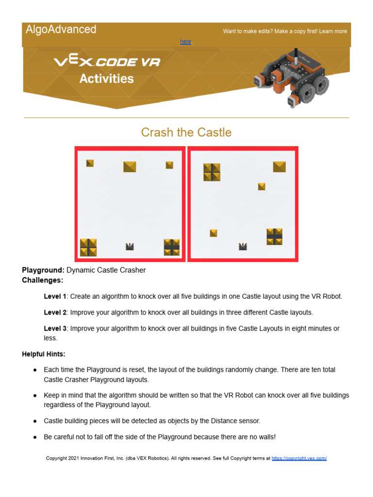 Crash The Castle - VEXcode VR | PDF