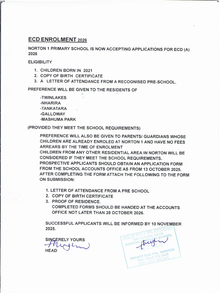 Ecd Enrolment 2026 | PDF