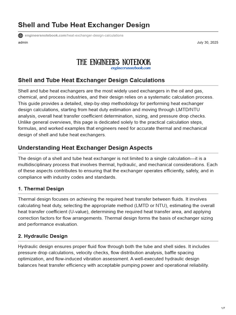 Shell and Tube Heat Exchanger Design | PDF | Heat Exchanger | Heat Transfer