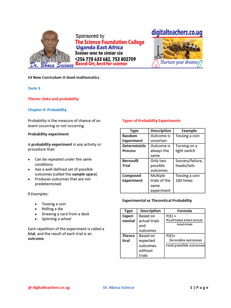 S3 New Curriculum O Level Math Chapter 10 Probability | PDF ...