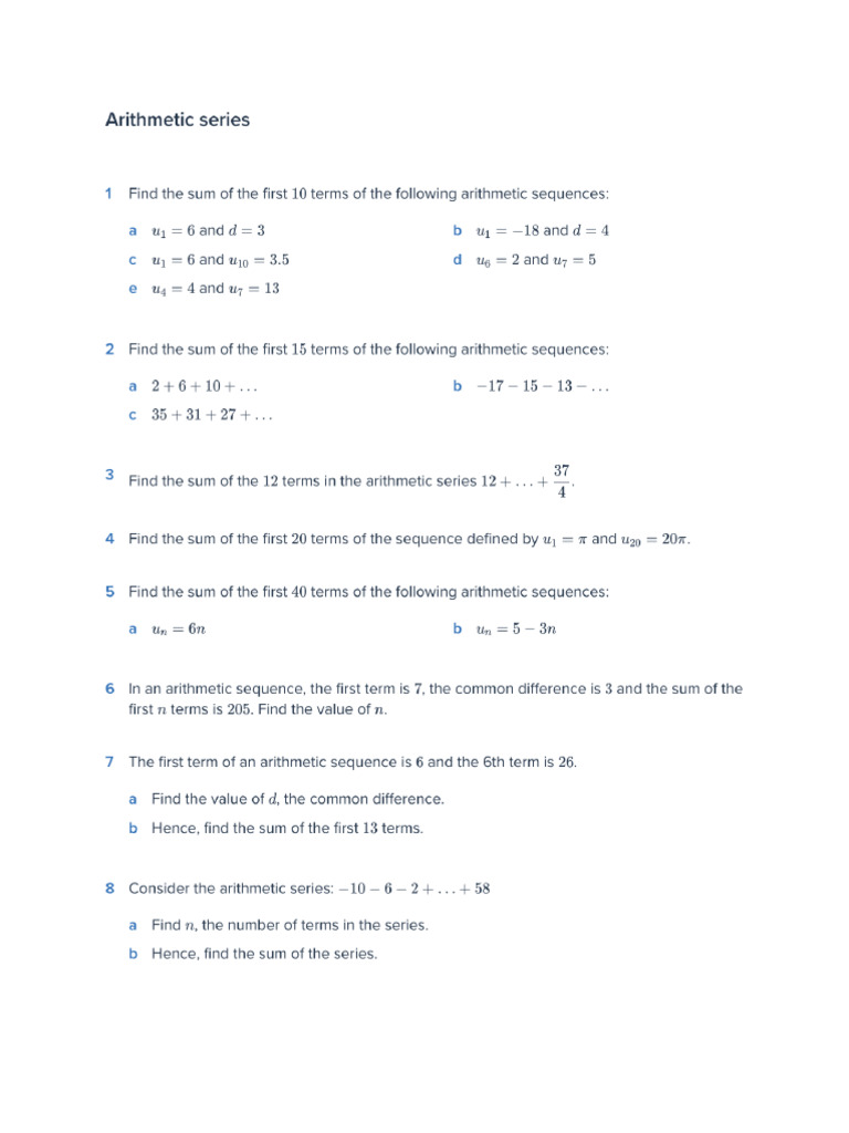 Arithmetic Series Practice_1 | PDF