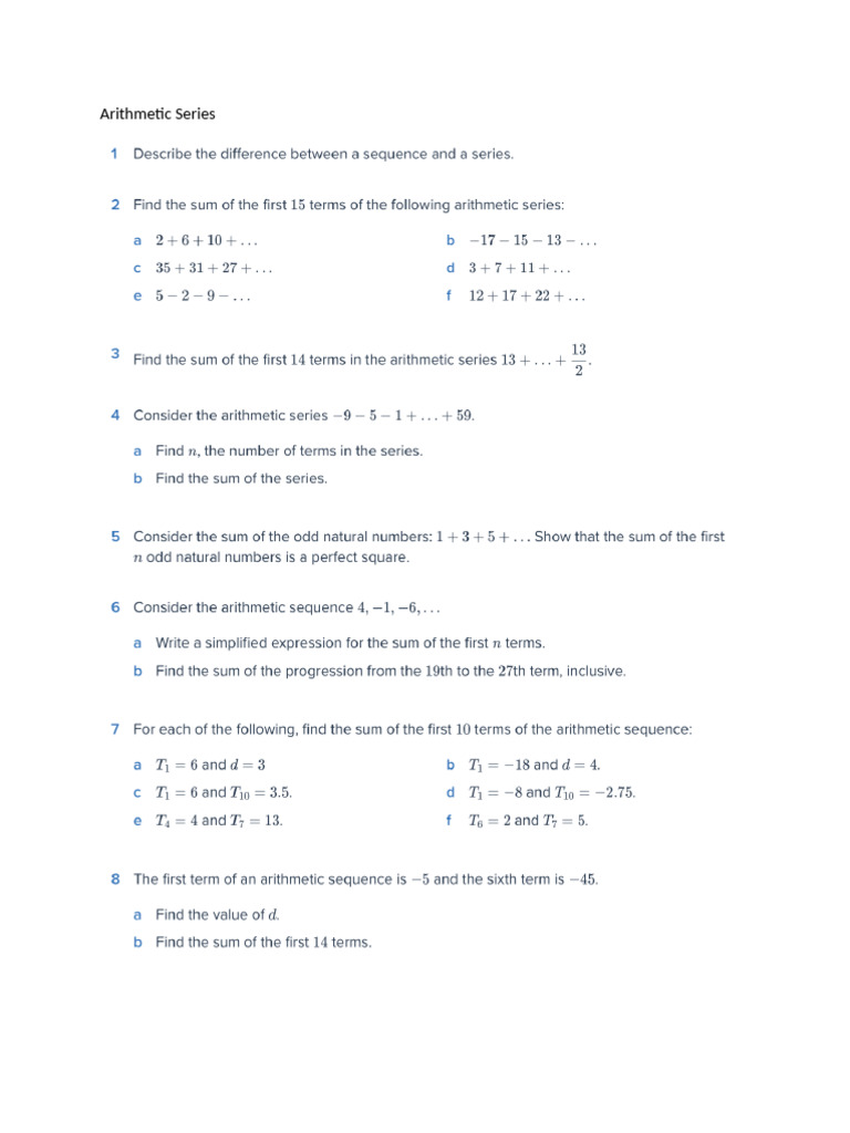 Arithmetic Series Practice | PDF