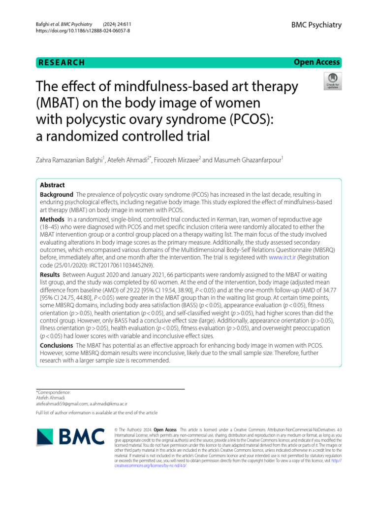 The Effect of Mindfulness-Based Art Therapy (MBAT) On The Body Image of ...
