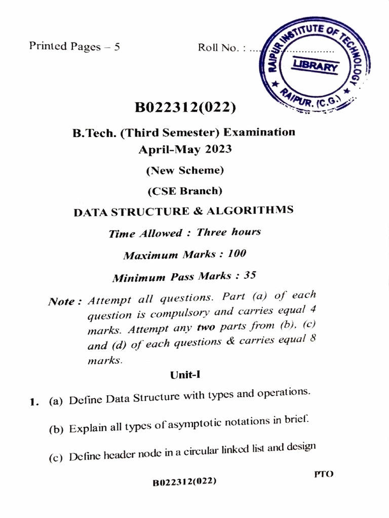 2023 Apr-May- Data Structure & Algorithms (AICTE) | PDF | Algorithms ...