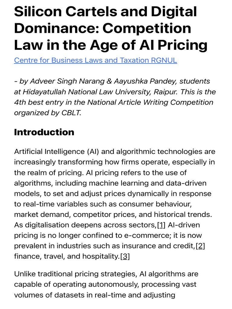Silicon Cartels and Digital Dominance: Competition Law in The Age of AI ...