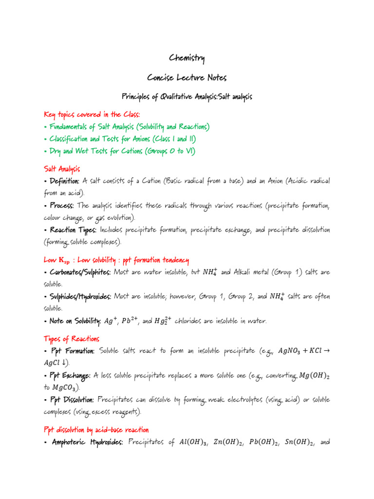 Salt Analysis - Short Notes PDF | PDF | Salt (Chemistry ...