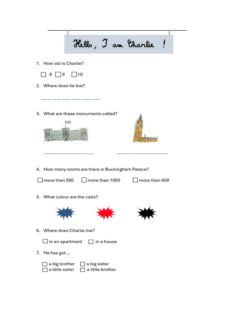 Hello, I Am Charlie Exercise Sheet | PDF