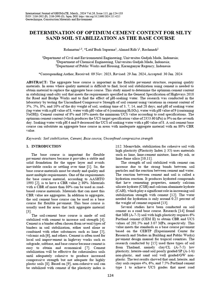 Determination of Optimum Cement Content For Silty Sand Soil ...