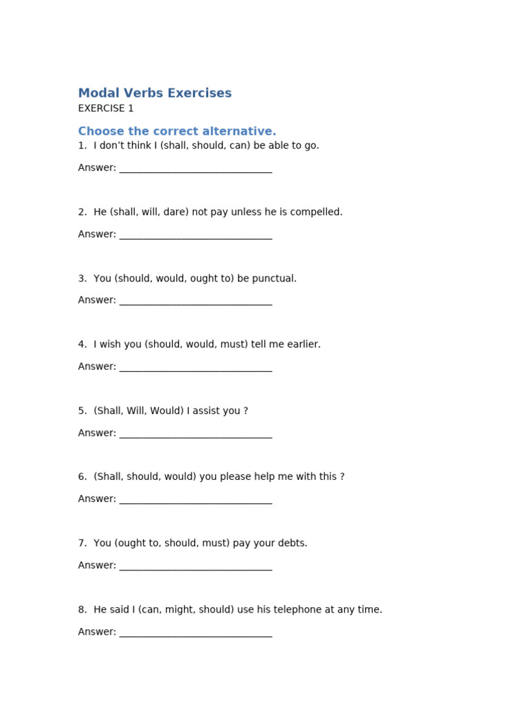 Modal Verbs Exercises | PDF | Chess Theory | Chess